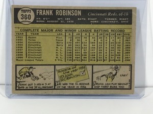 lot 135 image: 1961 Topps Baseball Card Frank Robinson #360