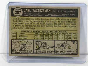 lot 136 image: 1961 Topps Baseball Card Carl Yastrzemski Rookie Card #287