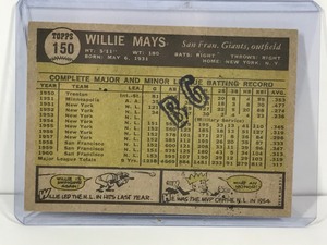 lot 139 image: 1961 Topps Baseball Card Willie Mays #150