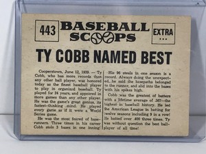 lot 140 image: 1961 Baseball Scoops Baseball Card Ty Cobb Named Best Player of All Time #443