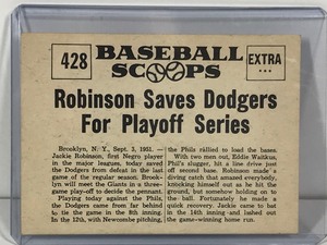 lot 142 image: 1961 Baseball Scoops Jackie Robinson Saves Dodgers for Playoff Series #428