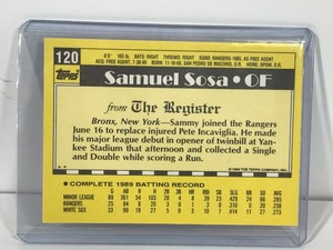 lot 145 image: 1990 Topps Debut 89 #120 Sammy Sosa RC Texas Rangers Rookie