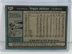 lot 147 image: 1980 Topps Baseball Card Reggie Jackson #600