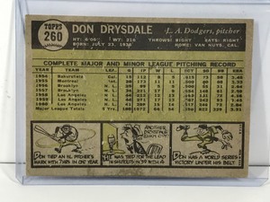 lot 154 image: 1961 Topps Baseball Card Don Drysdale #260