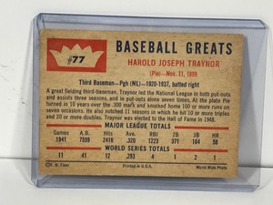 lot 155 image: 1960 Fleer Baseball Card Pie Traynor #77
