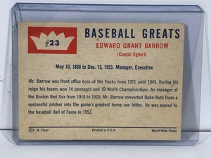 lot 157 image: 1960 Fleer Baseball Card Ed Barrow #23
