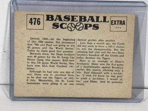 lot 159 image: 1961 Baseball Scoops Baseball Card Dizzy and Daffy Dean Win Series #476