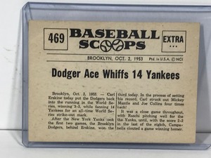 lot 161 image: 1961 Baseball Scoops Baseball Card Erskine Sets Strike Out Record in World Series #469
