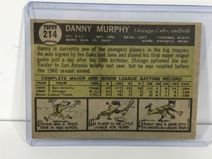 lot 163 image: 1961 Topps Baseball Rookie Card Danny Murphy #214