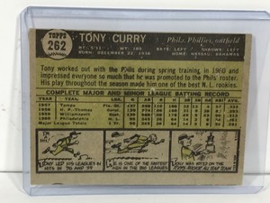 lot 164 image: 1961 Topps Baseball Rookie Card Tony Curry #262