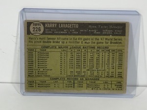 lot 165 image: 1961 Topps Baseball Card Harry Lavagetto Minnesota Twins #226