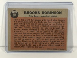 lot 167 image: 1962 Topps Baseball Card Brooks Robinson Sporting News American League All Star #468
