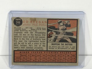 lot 169 image: 1962 Topps Baseball Card Rookie Ed Keegan #249