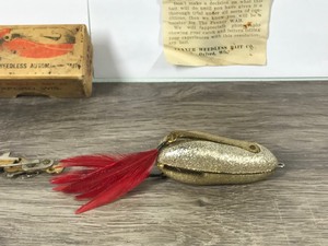 lot 218 image: Vintage George Fenner Weedless Automatic Bait Lure in Box with Paperwork