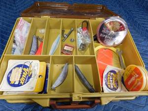lot 235 image: Double sided Plano tackle box with tackle and more