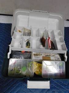 lot 248 image: Wood stream tackle box of tackle