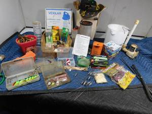 lot 272 image: Lot of tackle, electric metal melter, marine signal pack, bar buoy, Vexlor portable case and more