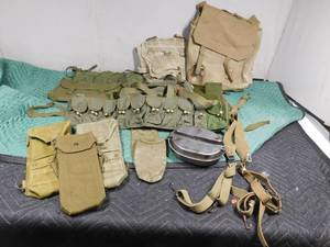 lot 310 image: military back packs, ammo packs, suspenders, camp ware,