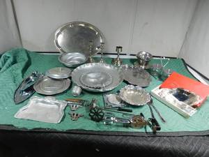 lot 373 image: Vintage and modern Silver, aluminum, metal dishes and utensils