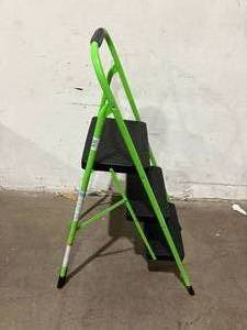 lot 66 image: Cosco 11408GNF1E GreenBlack Three Big Folding Step Stool with Rubber Hand Grip