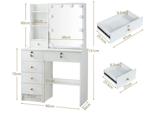 lot 54 image: White Vanity Modern Makeup Desk with 5 Drawers and Cushioned Stool and Power Outlet