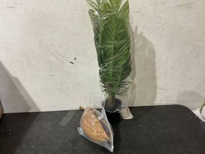 lot 131 image: Kazeila Artificial Arec Palm Tree with Handmade Seagrass Basket