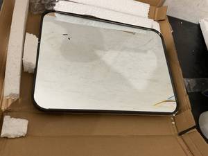 lot 142 image: Black 15 x 17 inch Rounded Corner Rectangular Wall Mirror