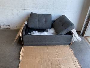 lot 31 image: Devion Furniture Dark Gray Polyester Sectional Sleeper Sofa