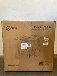 lot 91 image: Ciays 32 Inch 50,000 BTU Propane Gas Black Outside Fire Pit Table with Steel Lid and Lava Rock