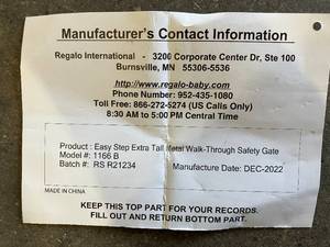 lot 98 image: Regalo Black Easy Step Extra Tall Walk Thru Baby Gate
