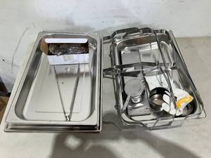 lot 181 image: Valgus 2-Pack 8QT Stainless Steel Buffet Chafing Dish with Foldable Frame Water Trays, 2 Full Size and 4 Half Food Pans