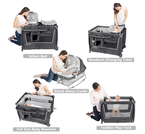 lot 153 image: Kinder King 5-in-1 Portable Nursery Center in Grey