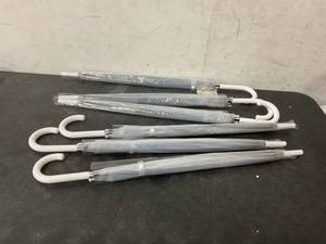 lot 214 image: 6-Pack 46 Inch Adult Clear Bubble Manual Open Rain Umbrella with White European Hook Handle