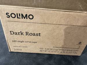 lot 215 image: Amazon Brand 100-Count Solimo Dark Roast Coffee Pods