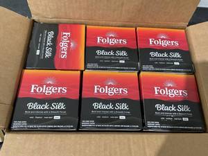 lot 217 image: Pack of 6 Folgers Black Silk Dark Roast Coffee 12 Count Keurig K-Cup Pods