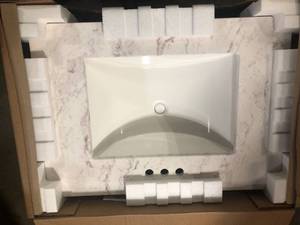 lot 36 image: Home Decorators Collection 31 in. W x 22 in. D Stone Effects Cultured Marble Vanity Top in Lunar with Undermount White Sink   Customer Returns See Pictures