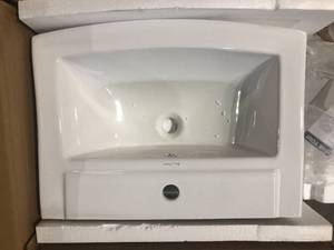 lot 43 image: Swiss Madison Sublime Pedestal Bathroom Ceramic Vessel Sink Round Single Faucet Hole in White  Customer Returns See Pictures