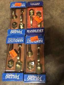lot 34 image: Lot of 4 Double Cylinder Polished Brass Door Handleset by TOLEDO   Customer Returns See Pictures