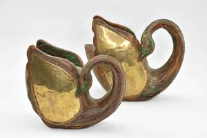 lot 151 image: Pair of Unique Wooden Swan Sculptures