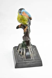lot 155 image: Small Antique Painted Metal Toucan Sculpture