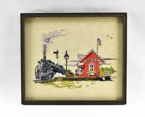lot 328 image: Vintage Needlecraft Train Station Embroidery