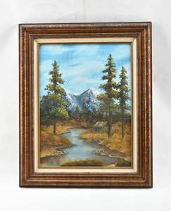 lot 302 image: J. Webster Mountain Scene Painting on Canvas