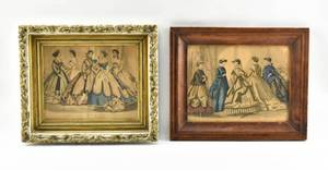 lot 263 image: Two Framed Antique French Fashion Engravings