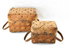 lot 54 image: Pair of Vintage Woven Nesting Picnic Baskets
