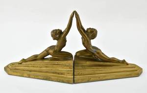 lot 165 image: Pair of Bronze Art Deco Bookends by the Brookart Bronze Company