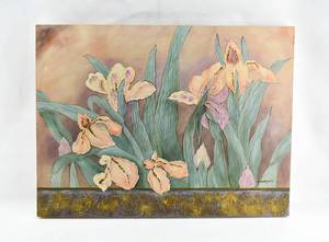 lot 370 image: Signed Iris Floral Painting on Canvas