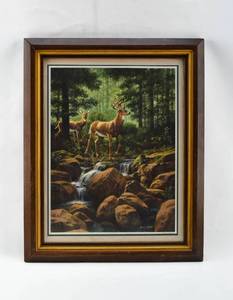 lot 383 image: Lithograph of James Seward Whitetail Deer Crossing Stream