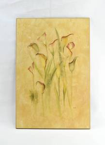 lot 379 image: Cheri Blum Blushing Calla Lilies Print on Wood
