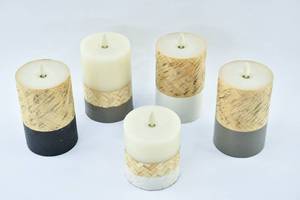 lot 269 image: Five Moving Flame Flameless Real Wax Candles with Wicker Wrapping