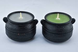 lot 271 image: Pair of Martha Stewart Luminara Cauldron Moving Flame Flameless Real Wax Candles